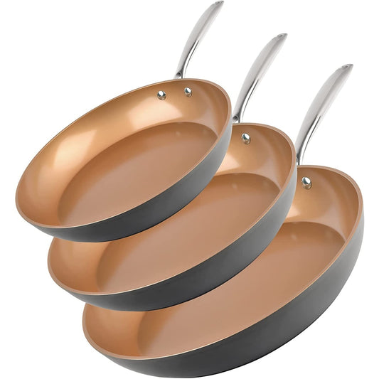 Ensemble de 3 poêles antiadhésives Gotham Steel Pro en acier anodisé dur - 8'', 10'' et 12''