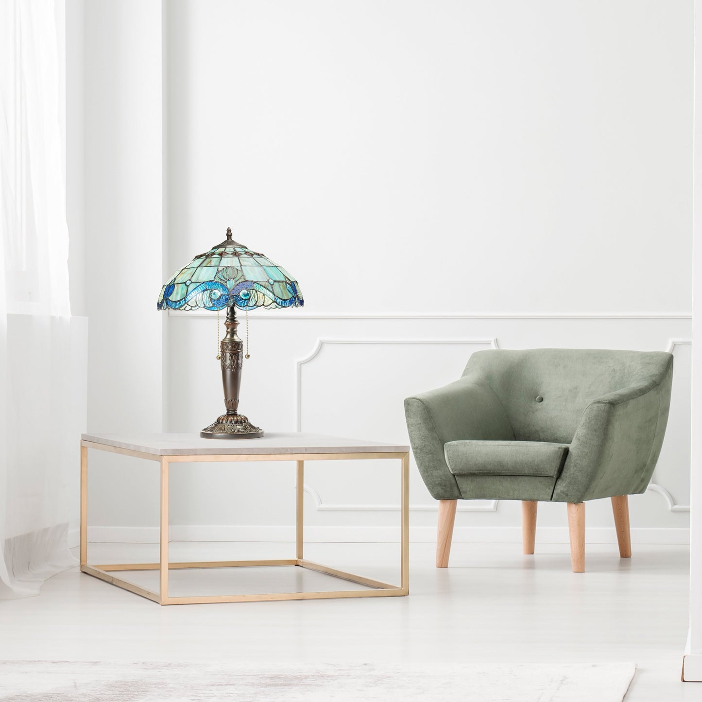 Gracewood Hollow Asdreni Lampe Tiffany en verre teinté de 50,8 cm - 35,5 L x 35,5 l x 51,5 H (cm)