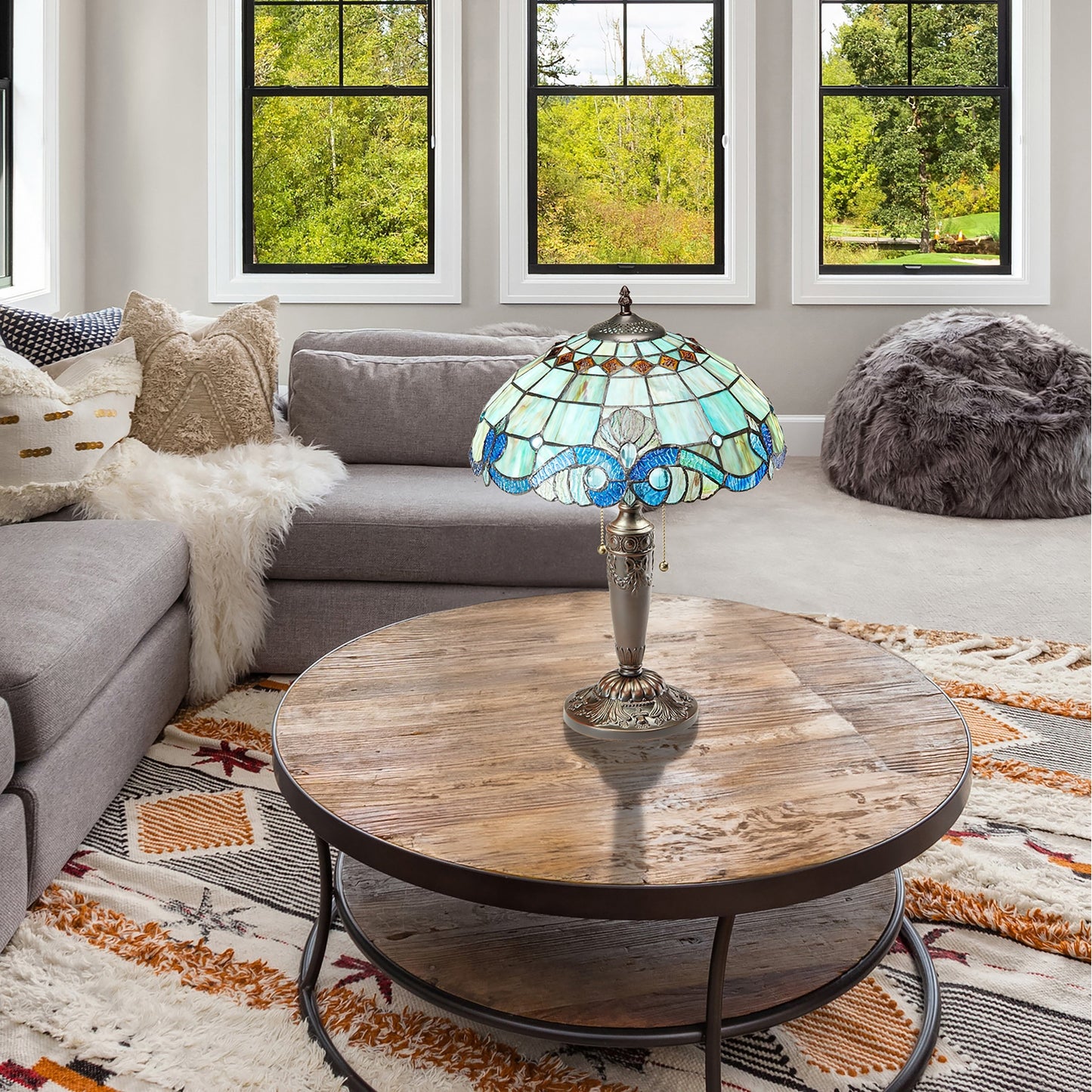 Gracewood Hollow Asdreni Lampe Tiffany en verre teinté de 50,8 cm - 35,5 L x 35,5 l x 51,5 H (cm)