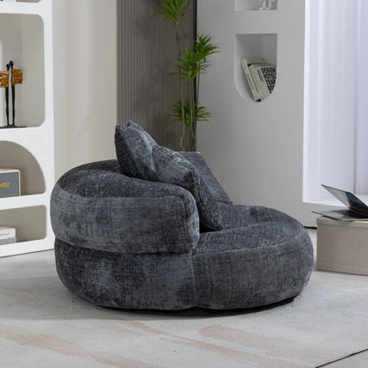 Canapé pouf en chenille gris surdimensionné 42.52, pour une personne, avec trois coussins, pour chambre à coucher.