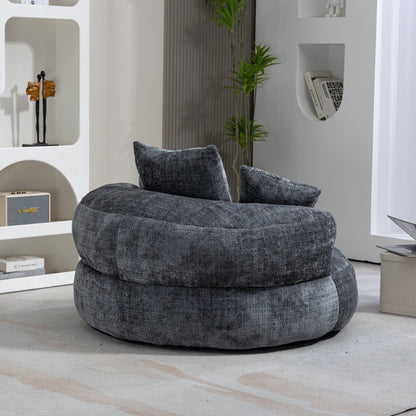 Canapé pouf en chenille gris surdimensionné 42.52, pour une personne, avec trois coussins, pour chambre à coucher.