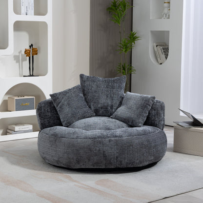 Canapé pouf en chenille gris surdimensionné 42.52, pour une personne, avec trois coussins, pour chambre à coucher.