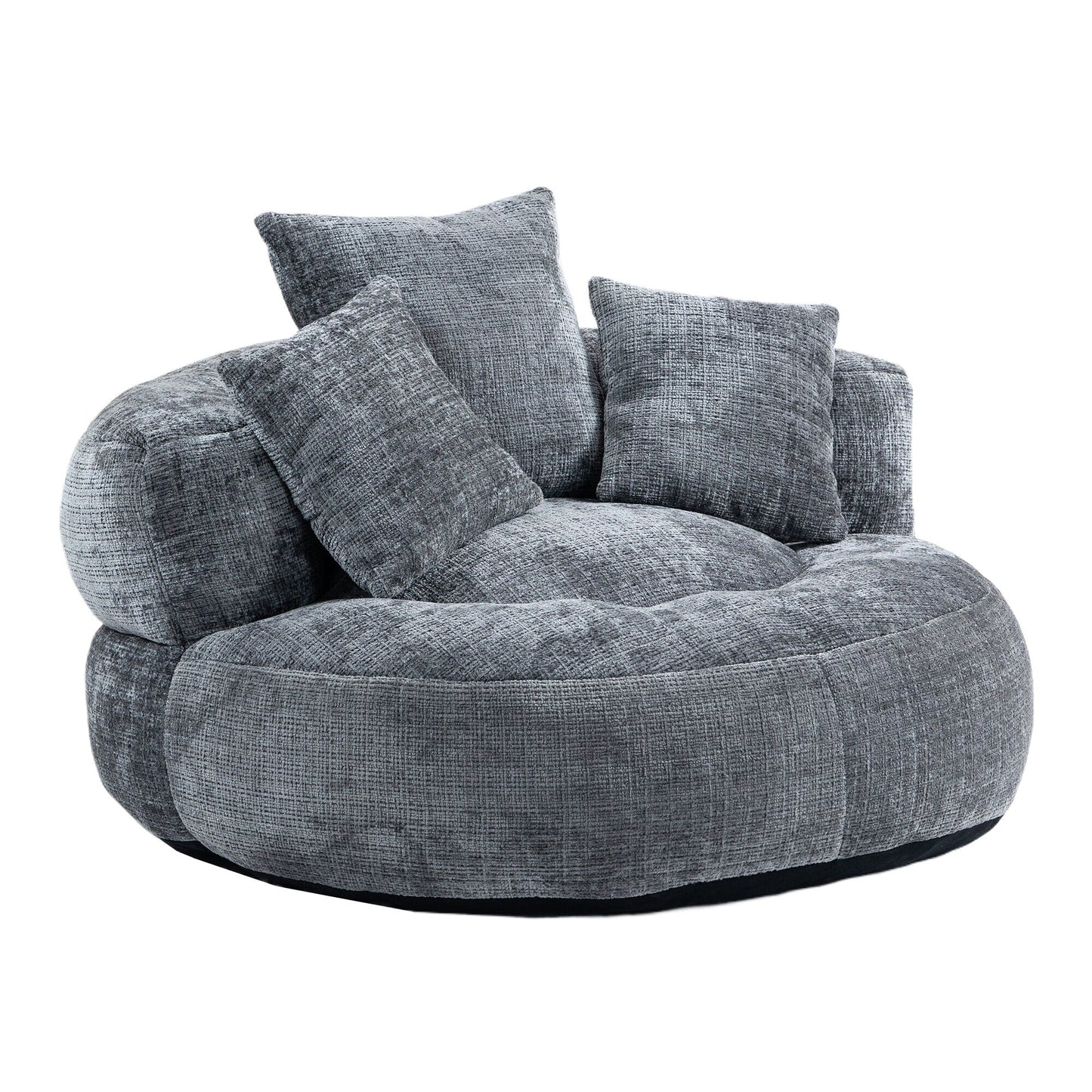 Canapé pouf en chenille gris surdimensionné 42.52, pour une personne, avec trois coussins, pour chambre à coucher.