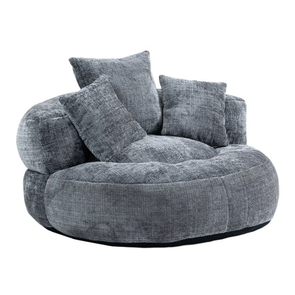 Canapé pouf en chenille gris surdimensionné 42.52, pour une personne, avec trois coussins, pour chambre à coucher.