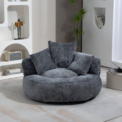 Canapé pouf en chenille gris surdimensionné 42.52, pour une personne, avec trois coussins, pour chambre à coucher.