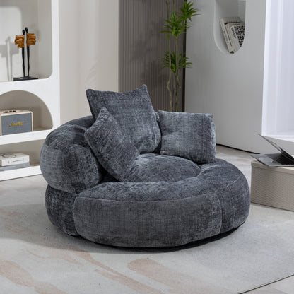 Canapé pouf en chenille gris surdimensionné 42.52, pour une personne, avec trois coussins, pour chambre à coucher.