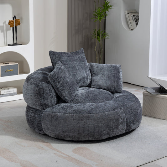 Canapé pouf en chenille gris surdimensionné 42.52, pour une personne, avec trois coussins, pour chambre à coucher.