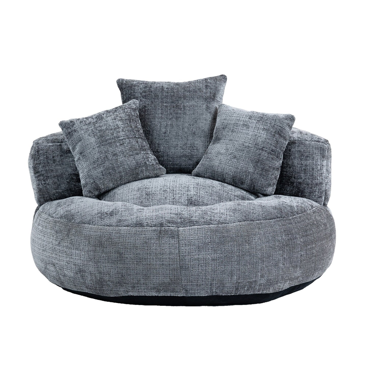 Canapé pouf en chenille gris surdimensionné 42.52, pour une personne, avec trois coussins, pour chambre à coucher.