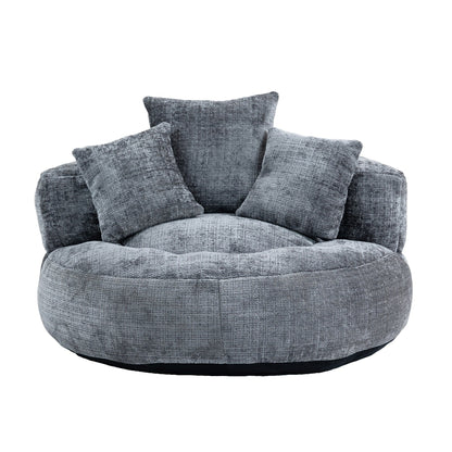 Canapé pouf en chenille gris surdimensionné 42.52, pour une personne, avec trois coussins, pour chambre à coucher.
