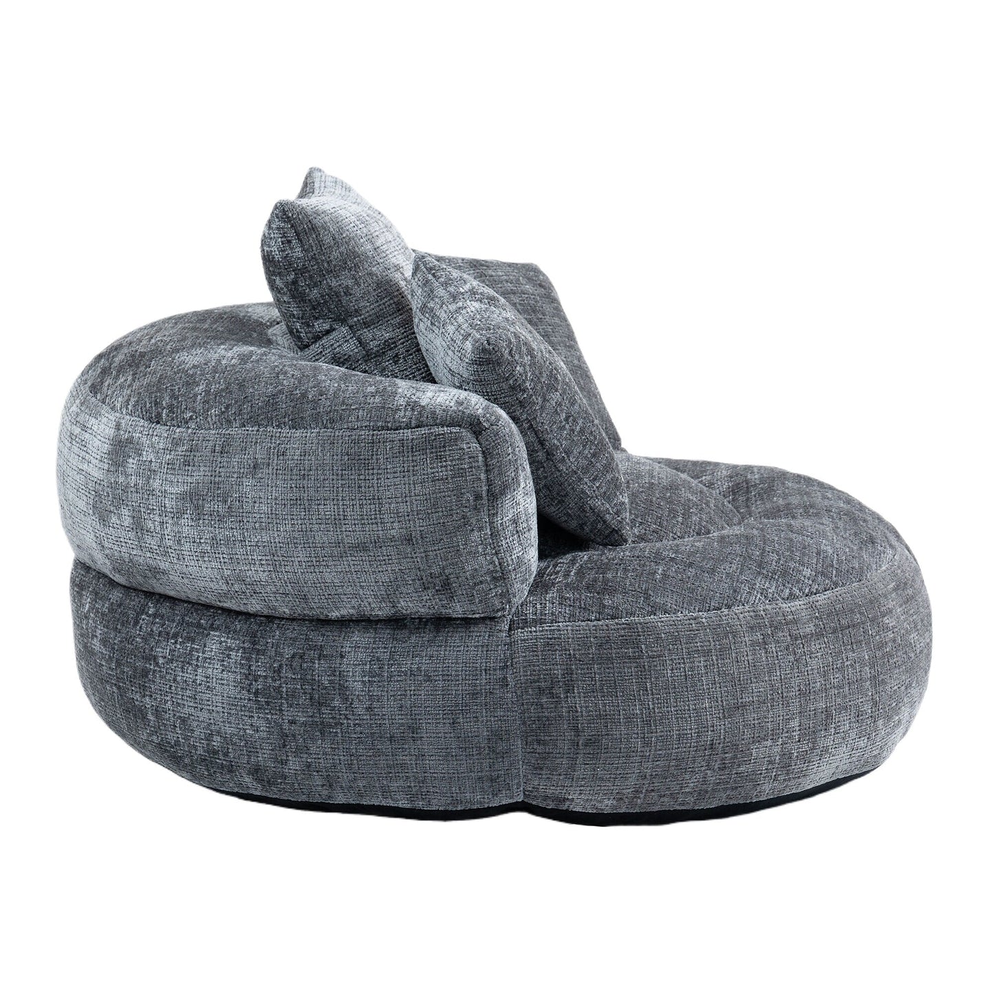 Canapé pouf en chenille gris surdimensionné 42.52, pour une personne, avec trois coussins, pour chambre à coucher.