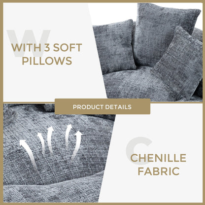 Canapé pouf en chenille gris surdimensionné 42.52, pour une personne, avec trois coussins, pour chambre à coucher.