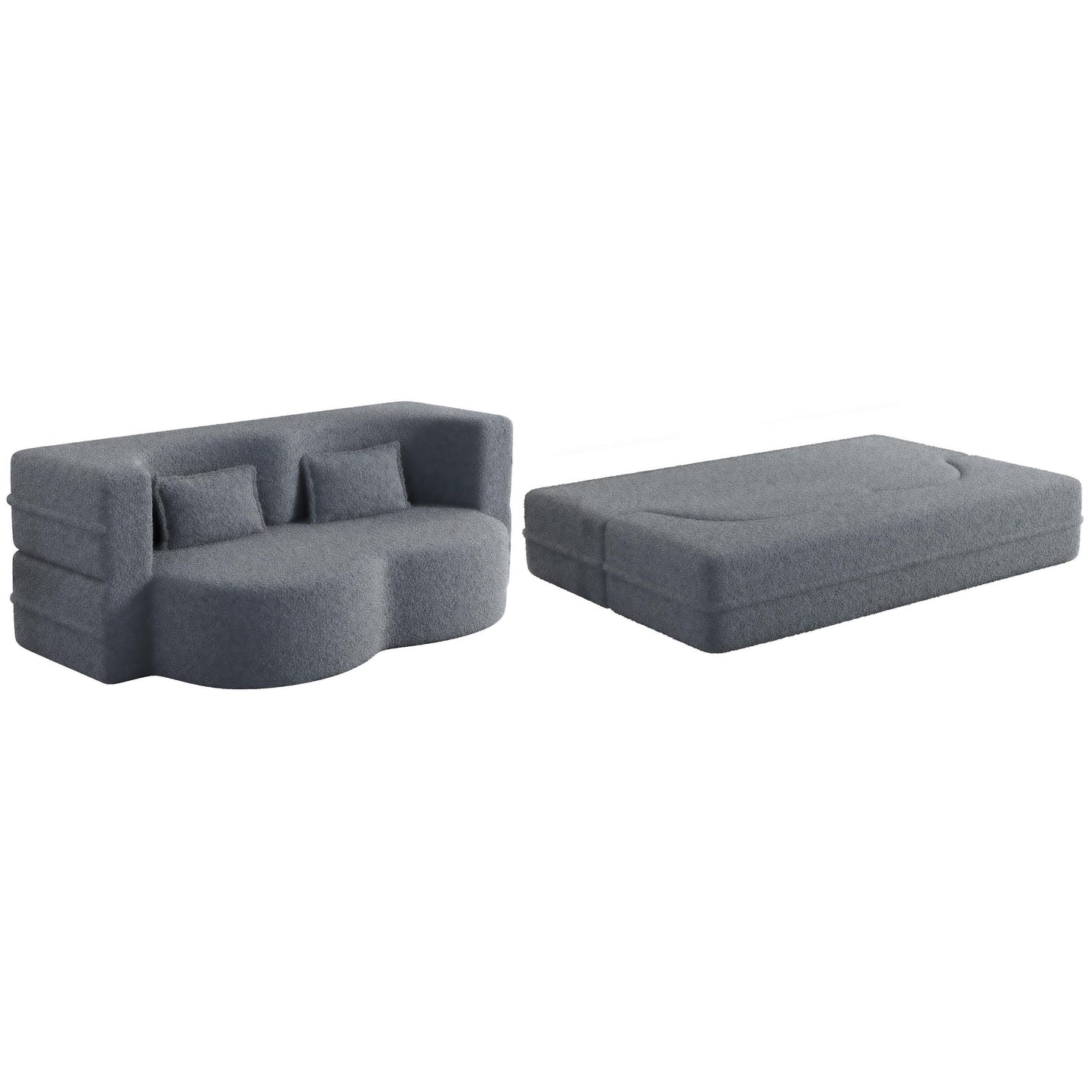Canapé-lit convertible gris 78 Teddy en tissu, avec coussins en mousse, pour le salon, avec 2 oreillers et matelas pliable.
