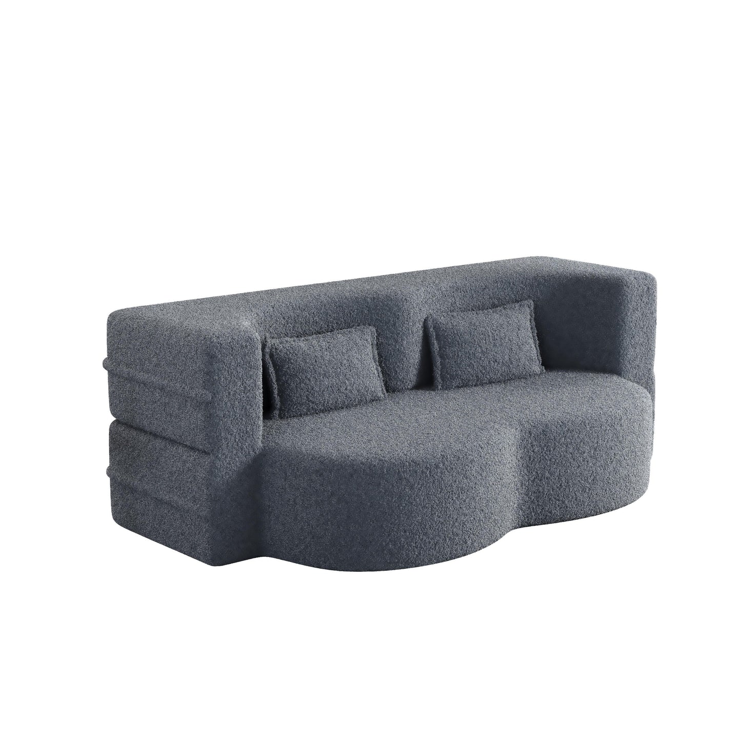 Canapé-lit convertible gris 78 Teddy en tissu, avec coussins en mousse, pour le salon, avec 2 oreillers et matelas pliable.