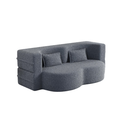 Canapé-lit convertible gris 78 Teddy en tissu, avec coussins en mousse, pour le salon, avec 2 oreillers et matelas pliable.