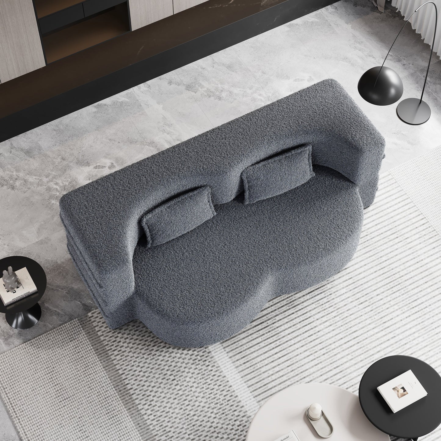 Canapé-lit convertible gris 78 Teddy en tissu, avec coussins en mousse, pour le salon, avec 2 oreillers et matelas pliable.