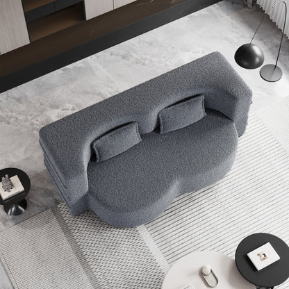 Canapé-lit convertible gris 78 Teddy en tissu, avec coussins en mousse, pour le salon, avec 2 oreillers et matelas pliable.
