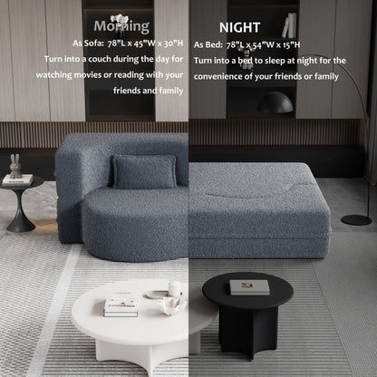 Canapé-lit convertible gris 78 Teddy en tissu, avec coussins en mousse, pour le salon, avec 2 oreillers et matelas pliable.