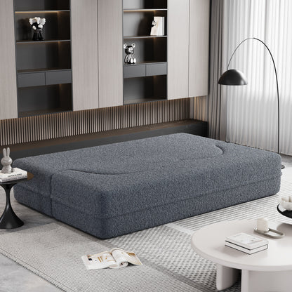 Canapé-lit convertible gris 78 Teddy en tissu, avec coussins en mousse, pour le salon, avec 2 oreillers et matelas pliable.