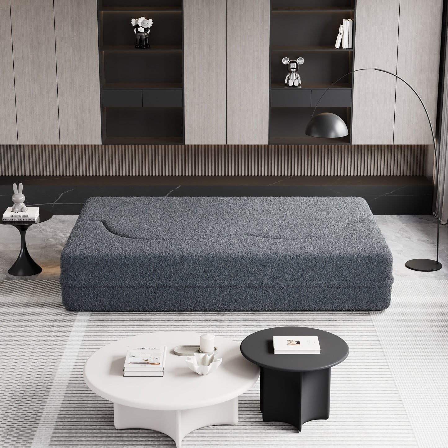 Canapé-lit convertible gris 78 Teddy en tissu, avec coussins en mousse, pour le salon, avec 2 oreillers et matelas pliable.