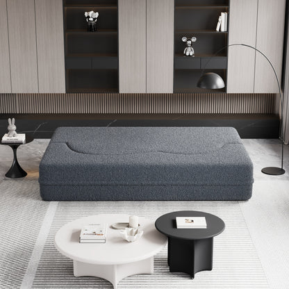 Canapé-lit convertible gris 78 Teddy en tissu, avec coussins en mousse, pour le salon, avec 2 oreillers et matelas pliable.