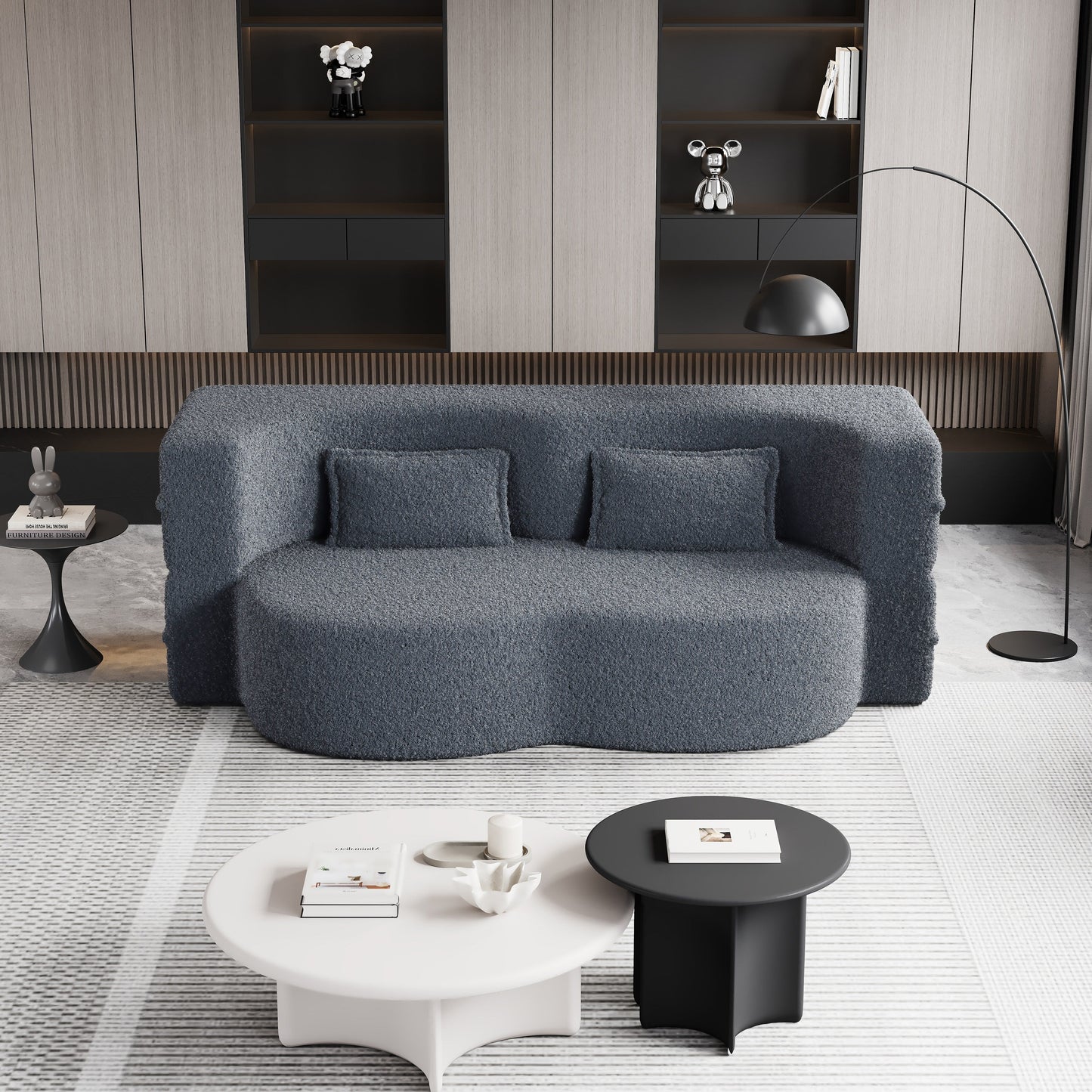 Canapé-lit convertible gris 78 Teddy en tissu, avec coussins en mousse, pour le salon, avec 2 oreillers et matelas pliable.