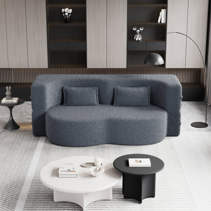 Canapé-lit convertible gris 78 Teddy en tissu, avec coussins en mousse, pour le salon, avec 2 oreillers et matelas pliable.