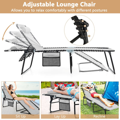 Gymax Chaise de plage pliable, chaise longue avec coussin, 4 positions