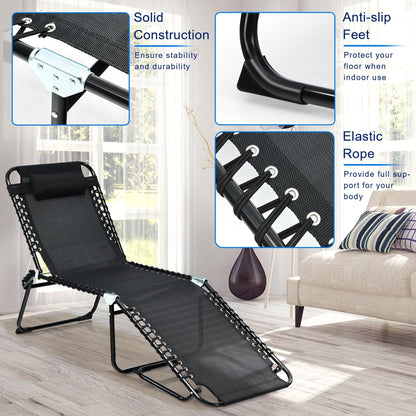 Gymax Chaise de plage pliable, chaise longue avec coussin, 4 positions