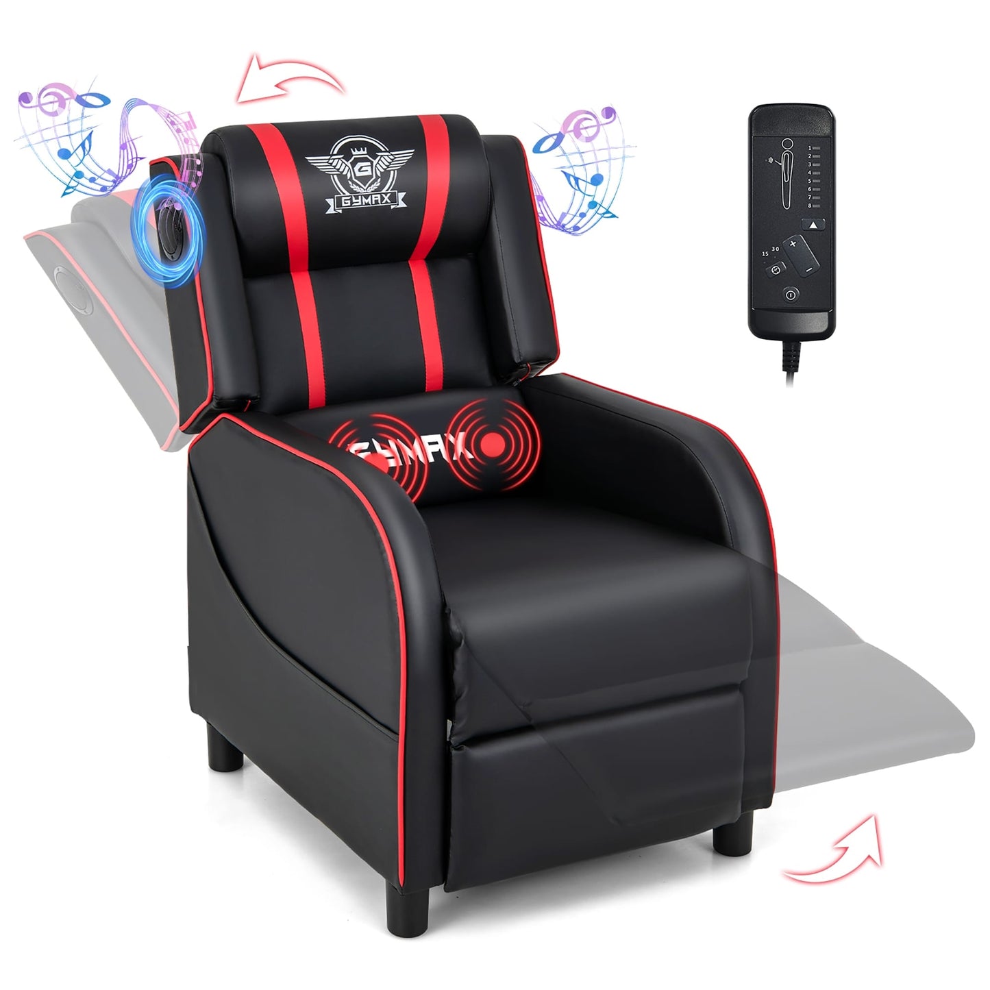 Fauteuil inclinable de jeu Gymax avec fonction de massage, en cuir PU, pour une personne.