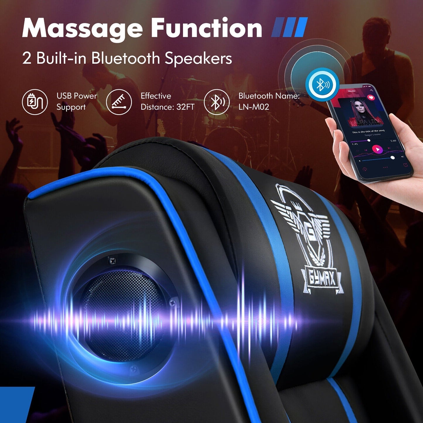Fauteuil inclinable de jeu Gymax avec fonction de massage, en cuir PU, pour une personne.
