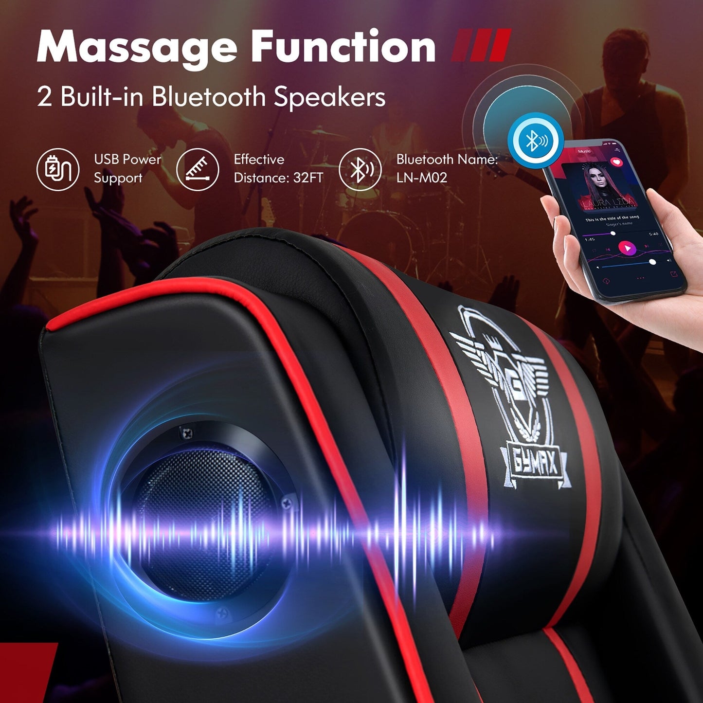 Fauteuil inclinable de jeu Gymax avec fonction de massage, en cuir PU, pour une personne.