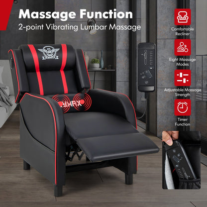 Fauteuil inclinable de jeu Gymax avec fonction de massage, en cuir PU, pour une personne.