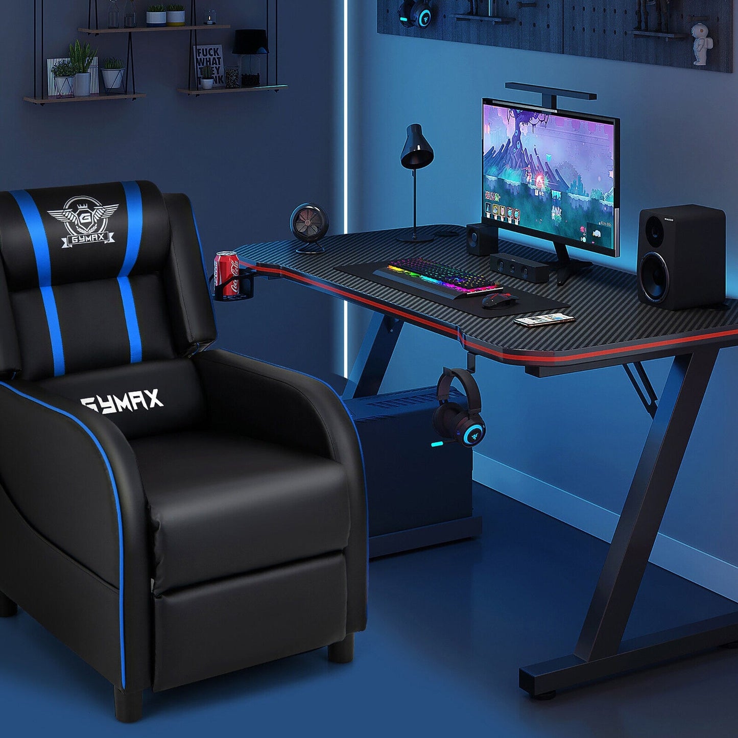 Fauteuil inclinable de jeu Gymax avec fonction de massage, en cuir PU, pour une personne.