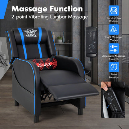 Fauteuil inclinable de jeu Gymax avec fonction de massage, en cuir PU, pour une personne.