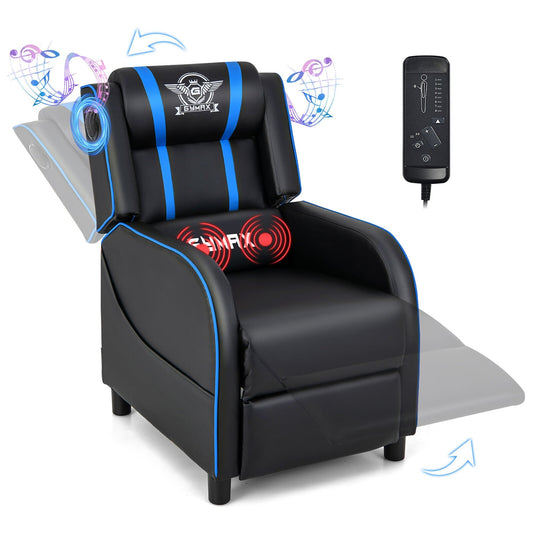 Fauteuil inclinable de jeu Gymax avec fonction de massage, en cuir PU, pour une personne.