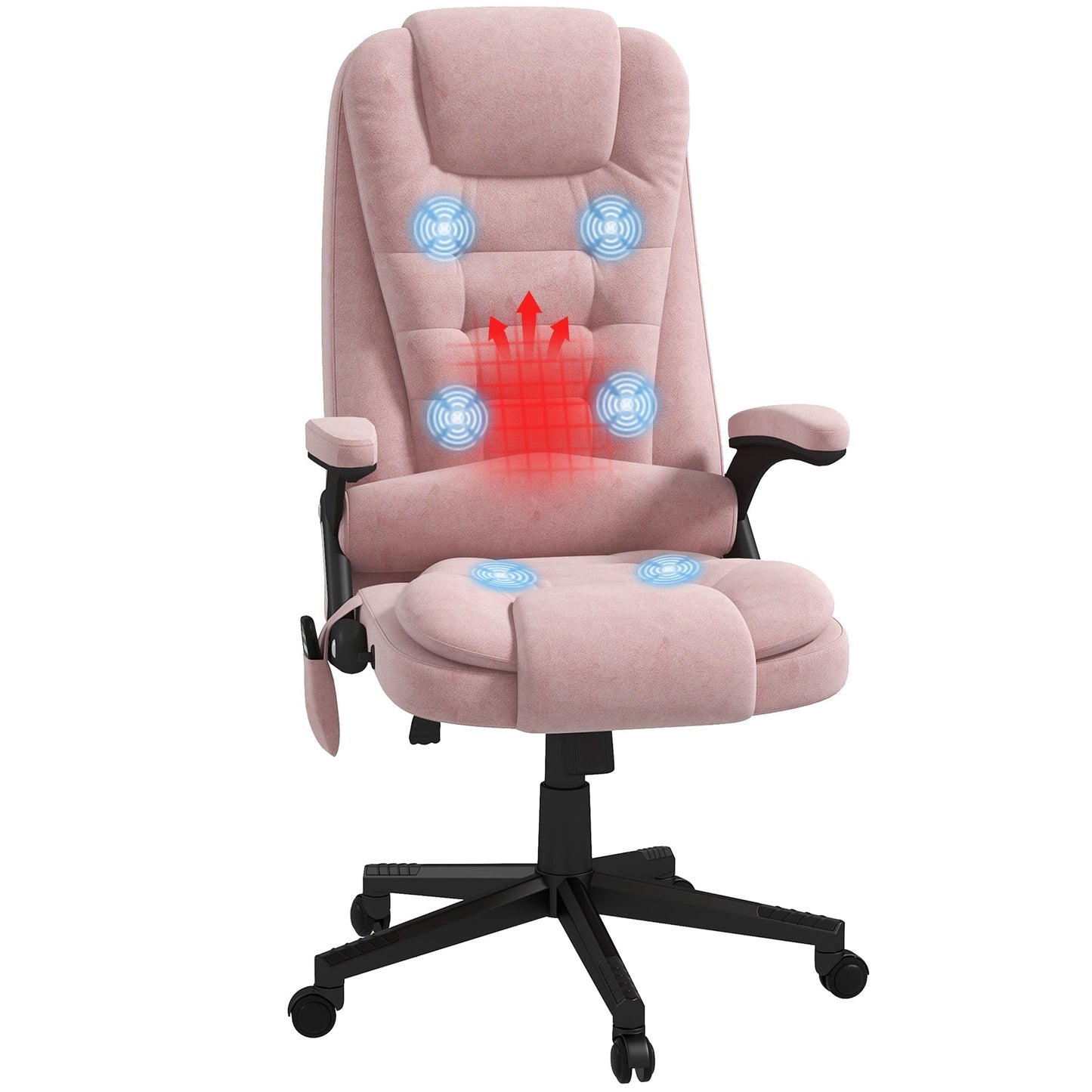 HOMCOM Chaise de bureau de massage vibrante à 6 points avec fonction chauffante, chaise de bureau de direction à dossier haut en velours avec dossier inclinable