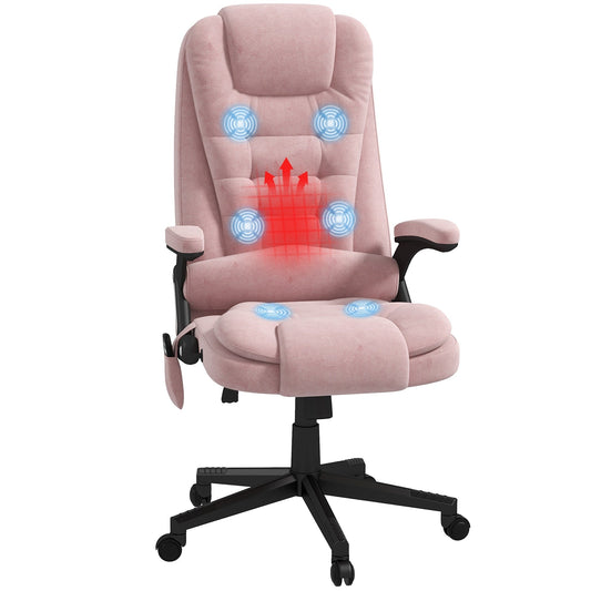 HOMCOM Chaise de bureau de massage vibrante à 6 points avec fonction chauffante, chaise de bureau de direction à dossier haut en velours avec dossier inclinable