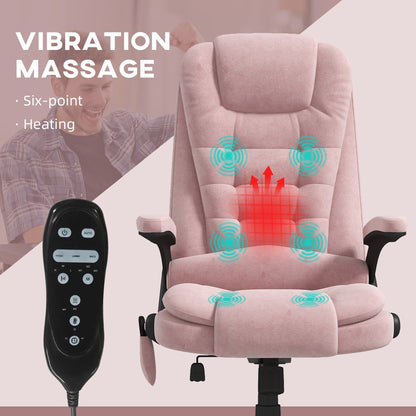 HOMCOM Chaise de bureau de massage vibrante à 6 points avec fonction chauffante, chaise de bureau de direction à dossier haut en velours avec dossier inclinable