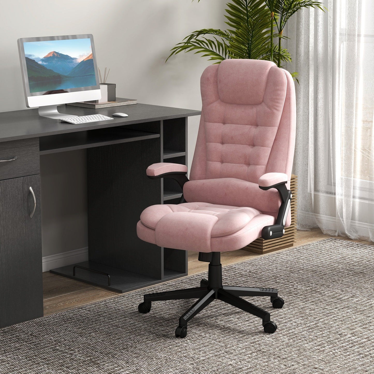 HOMCOM Chaise de bureau de massage vibrante à 6 points avec fonction chauffante, chaise de bureau de direction à dossier haut en velours avec dossier inclinable