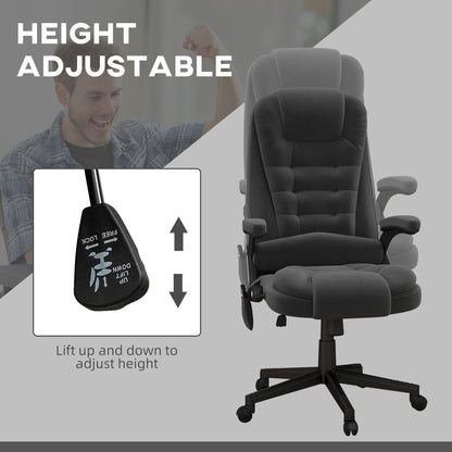 HOMCOM Chaise de bureau de massage vibrante à 6 points avec fonction chauffante, chaise de bureau de direction à dossier haut en velours avec dossier inclinable