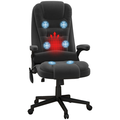 HOMCOM Chaise de bureau de massage vibrante à 6 points avec fonction chauffante, chaise de bureau de direction à dossier haut en velours avec dossier inclinable