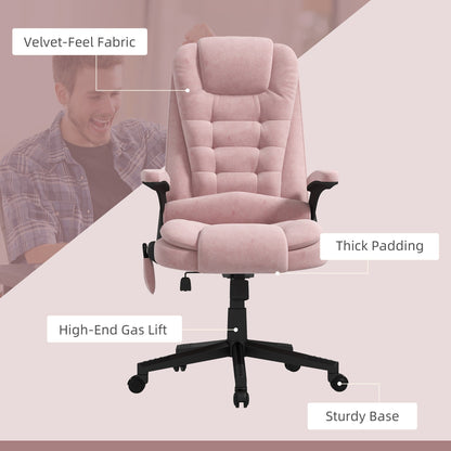 HOMCOM Chaise de bureau de massage vibrante à 6 points avec fonction chauffante, chaise de bureau de direction à dossier haut en velours avec dossier inclinable