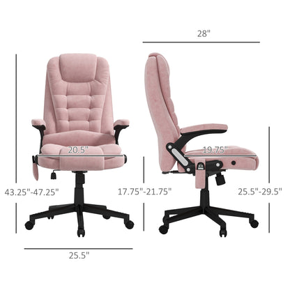 HOMCOM Chaise de bureau de massage vibrante à 6 points avec fonction chauffante, chaise de bureau de direction à dossier haut en velours avec dossier inclinable
