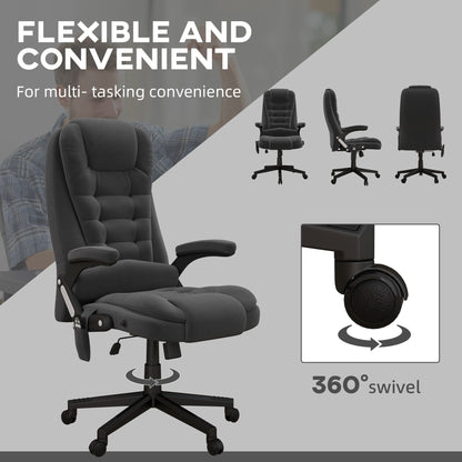 HOMCOM Chaise de bureau de massage vibrante à 6 points avec fonction chauffante, chaise de bureau de direction à dossier haut en velours avec dossier inclinable