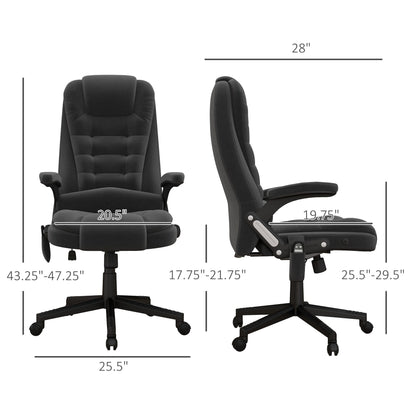 HOMCOM Chaise de bureau de massage vibrante à 6 points avec fonction chauffante, chaise de bureau de direction à dossier haut en velours avec dossier inclinable