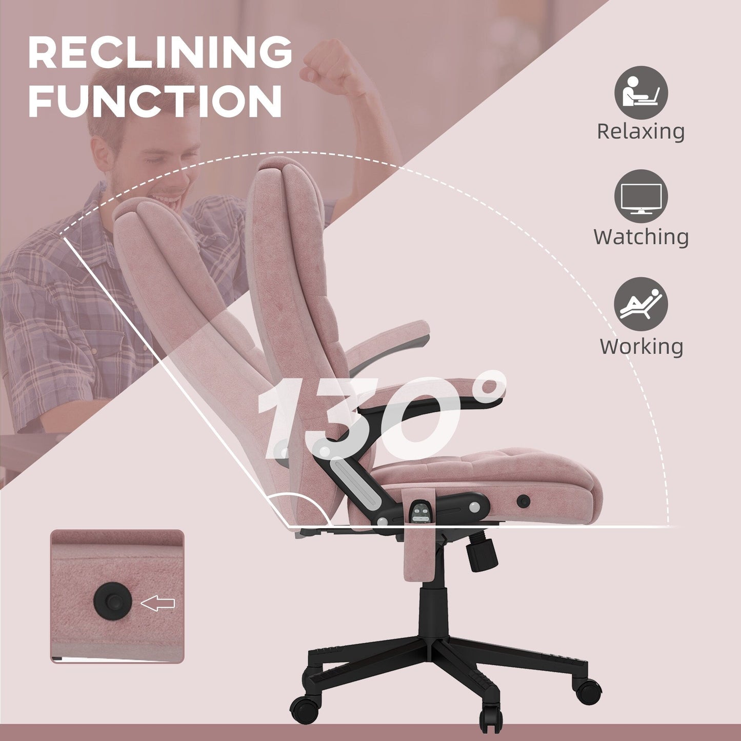 HOMCOM Chaise de bureau de massage vibrante à 6 points avec fonction chauffante, chaise de bureau de direction à dossier haut en velours avec dossier inclinable