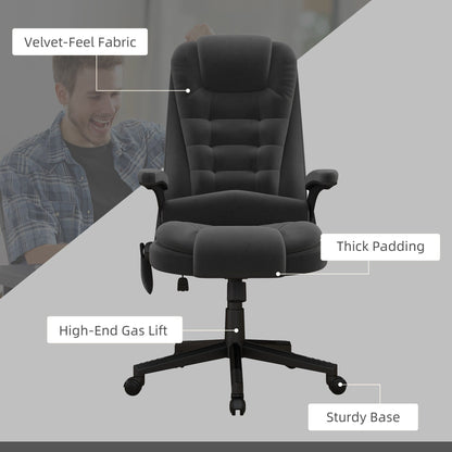 HOMCOM Chaise de bureau de massage vibrante à 6 points avec fonction chauffante, chaise de bureau de direction à dossier haut en velours avec dossier inclinable