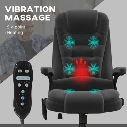 HOMCOM Chaise de bureau de massage vibrante à 6 points avec fonction chauffante, chaise de bureau de direction à dossier haut en velours avec dossier inclinable