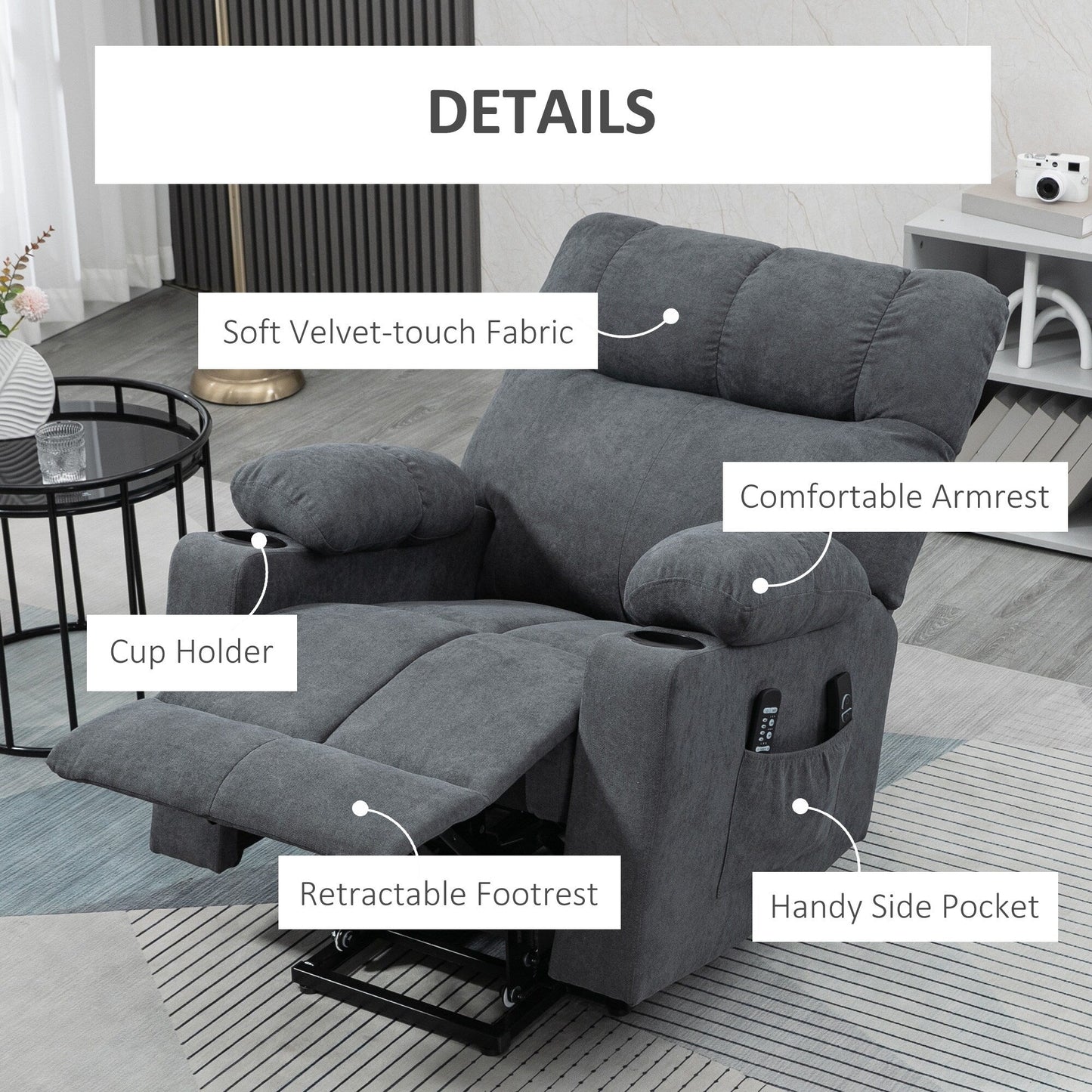 HOMCOM Fauteuil releveur électrique pour personnes âgées, fauteuil inclinable surdimensionné pour salon avec télécommande
