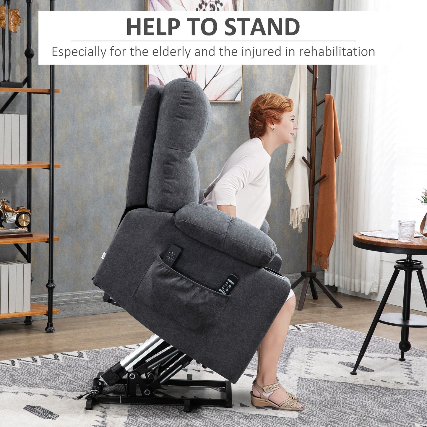 HOMCOM Fauteuil releveur électrique pour personnes âgées, fauteuil inclinable surdimensionné pour salon avec télécommande